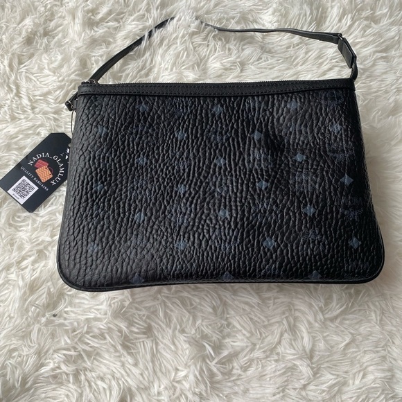 MCM Liz Pochette Black Grey Visetos Logo Monogram Print - Picture 3 of 16